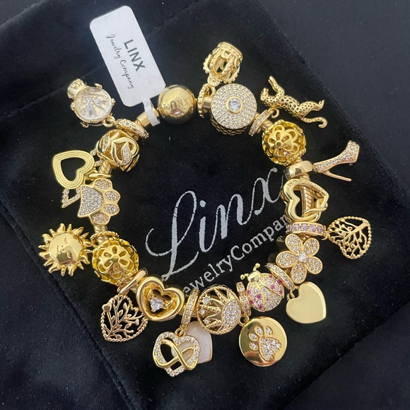 Linx Gold Snake Chain Bracelet with Gold and Zircon Mom Themed Charms - Picture 6 of 9
